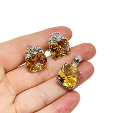 Load image into Gallery viewer, Vintage silver gold tone citrine glass earrings pendant set

