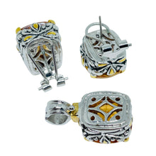 Load image into Gallery viewer, Vintage silver gold tone citrine glass earrings pendant set
