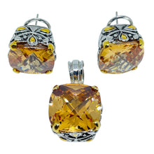 Load image into Gallery viewer, Vintage silver gold tone citrine glass earrings pendant set
