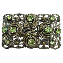 Load image into Gallery viewer, Vintage silver green rhinestone designer brooch
