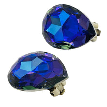 Load image into Gallery viewer, Vintage silver huge faceted glass designer runway clip on earrings
