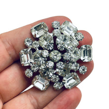 Load image into Gallery viewer, Vintage silver rhinestone massive designer brooch
