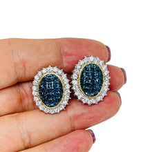Load image into Gallery viewer, Vintage silver tone 18k gold plated sapphire blue glass pierced earrings
