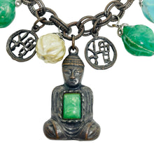 Load image into Gallery viewer, Vintage silver tone Asian Buddha faux jade charms chain designer bracelet
