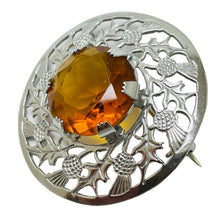 Load image into Gallery viewer, Vintage silver tone amber glass designer brooch
