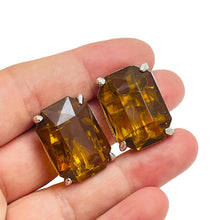 Load image into Gallery viewer, Vintage silver tone amber glass designer clip on earrings
