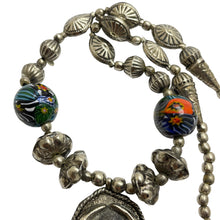 Load image into Gallery viewer, Vintage silver tone art glass beads designer necklace
