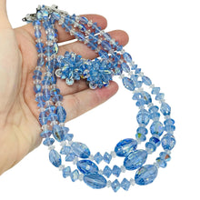 Load image into Gallery viewer, Vintage silver tone aurora blue crystals beaded designer necklace earrings set
