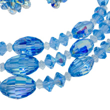Load image into Gallery viewer, Vintage silver tone aurora blue crystals beaded designer necklace earrings set
