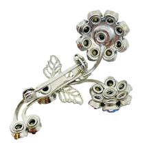 Load image into Gallery viewer, Vintage silver tone aurora blue rhinestones flower designer brooch
