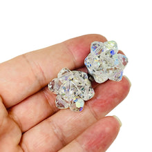 Load image into Gallery viewer, Vintage silver tone aurora borealis crystal glass beaded cluster clip earrings
