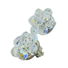 Load image into Gallery viewer, Vintage silver tone aurora borealis crystal glass beaded cluster clip earrings
