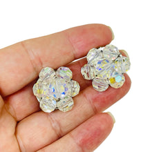 Load image into Gallery viewer, Vintage silver tone aurora borealis crystal glass beaded cluster clip earrings
