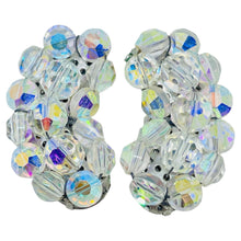 Load image into Gallery viewer, Vintage silver tone aurora borealis crystal glass beaded cluster clip earrings
