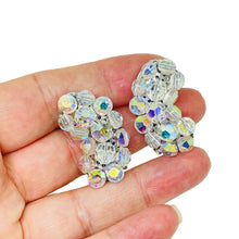 Load image into Gallery viewer, Vintage silver tone aurora borealis crystal glass beaded cluster clip earrings
