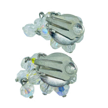 Load image into Gallery viewer, Vintage silver tone aurora borealis crystal glass beaded cluster clip earrings
