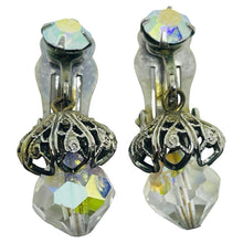 Load image into Gallery viewer, Vintage silver tone aurora crystals dangle designer clip on earrings
