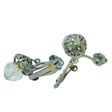 Load image into Gallery viewer, Vintage silver tone aurora crystals dangle designer clip on earrings
