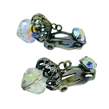 Load image into Gallery viewer, Vintage silver tone aurora crystals dangle designer clip on earrings
