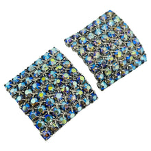 Load image into Gallery viewer, Vintage silver tone aurora rhinestones designer clip on earrings
