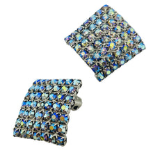 Load image into Gallery viewer, Vintage silver tone aurora rhinestones designer clip on earrings
