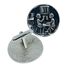 Load image into Gallery viewer, Vintage silver tone black enamel unisex designer cufflinks
