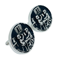 Load image into Gallery viewer, Vintage silver tone black enamel unisex designer cufflinks
