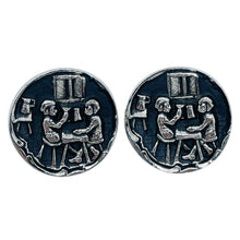 Load image into Gallery viewer, Vintage silver tone black enamel unisex designer cufflinks
