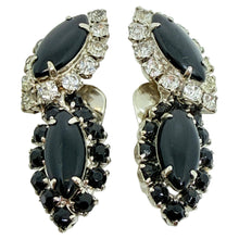 Load image into Gallery viewer, Vintage silver tone black navette glass stones designer clip on earrings
