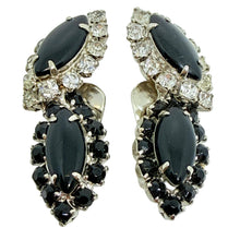 Load image into Gallery viewer, Vintage silver tone black navette glass stones designer clip on earrings
