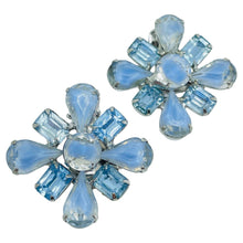 Load image into Gallery viewer, Vintage silver tone blue glass Maltese cross designer clip on earrings
