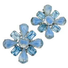 Load image into Gallery viewer, Vintage silver tone blue glass Maltese cross designer clip on earrings
