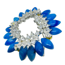 Load image into Gallery viewer, Vintage silver tone blue glass rhinestones designer brooch
