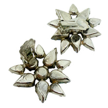 Load image into Gallery viewer, Vintage silver tone blue glass stones designer clip on earrings
