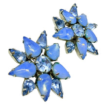 Load image into Gallery viewer, Vintage silver tone blue glass stones designer clip on earrings
