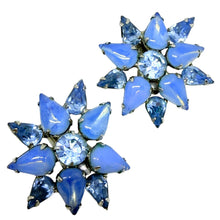 Load image into Gallery viewer, Vintage silver tone blue glass stones designer clip on earrings
