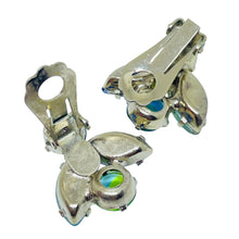 Load image into Gallery viewer, Vintage silver tone blue green glass clip on earrings
