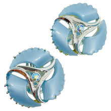 Load image into Gallery viewer, Vintage silver tone blue lucite ab rhinestones designer clip on earrings
