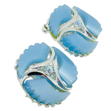 Load image into Gallery viewer, Vintage silver tone blue lucite ab rhinestones designer clip on earrings
