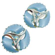 Load image into Gallery viewer, Vintage silver tone blue lucite ab rhinestones designer clip on earrings
