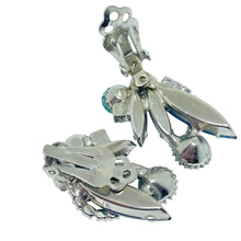 Load image into Gallery viewer, Vintage silver tone blue navette ab glass clip on earrings

