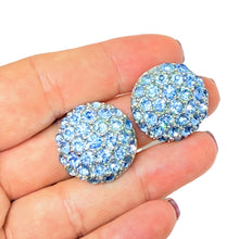Load image into Gallery viewer, Vintage silver tone blue rhinestones designer clip on earrings
