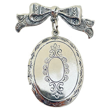 Load image into Gallery viewer, Vintage silver tone bow dangle locket designer brooch
