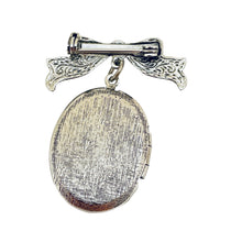 Load image into Gallery viewer, Vintage silver tone bow dangle locket designer brooch
