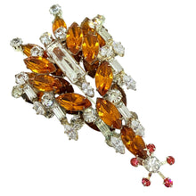 Load image into Gallery viewer, Vintage silver tone citrine glass Christmas tree designer brooch
