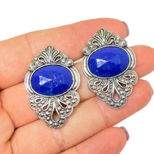Load image into Gallery viewer, Vintage silver tone faux lapis stones designer pierced earrings
