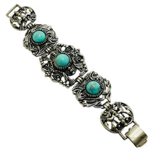 Load image into Gallery viewer, Vintage silver tone faux turquoise link bracelet

