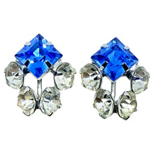 Load image into Gallery viewer, Vintage silver tone glass blue stones screw back earrings
