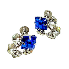 Load image into Gallery viewer, Vintage silver tone glass blue stones screw back earrings
