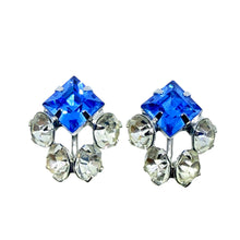 Load image into Gallery viewer, Vintage silver tone glass blue stones screw back earrings
